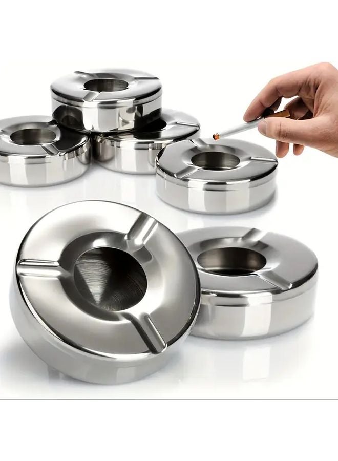 Silver Small Stainless Steel Ashtray With Lid Durable For KTV Restaurant Internet Cafe - Image 2